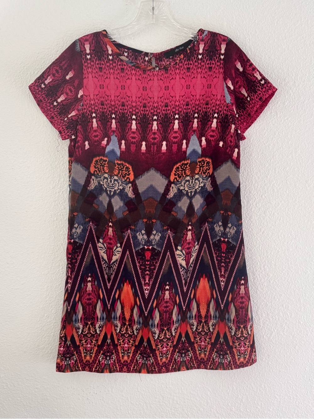 Ella Blue Mini Shift Dress Colorful Print S Short Sleeve